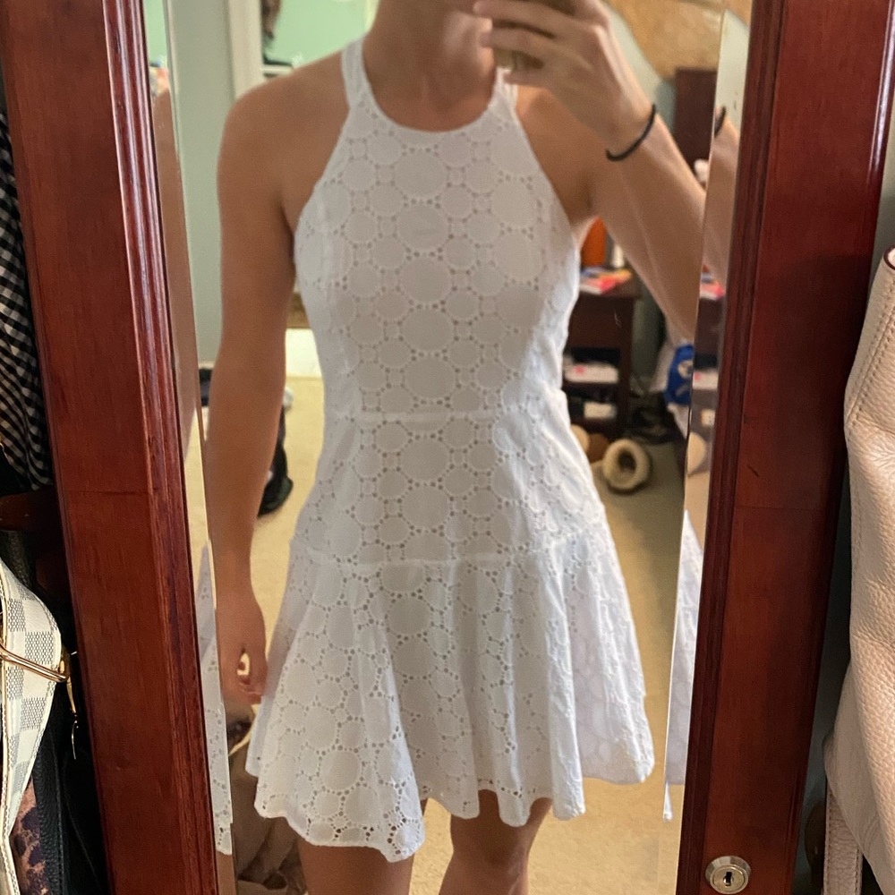 White halter mini dress
